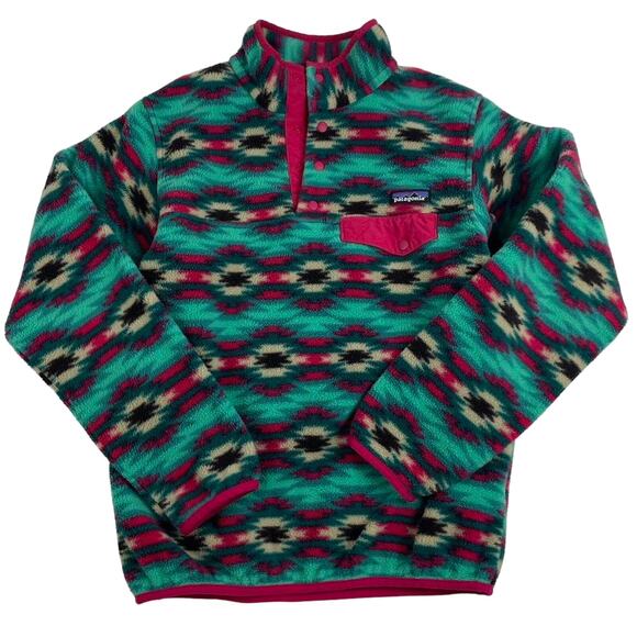 Patagonia Synchilla Aztec Tribal Western T-Snap Fleece Pink & Blue Size Small - Picture 1 of 6